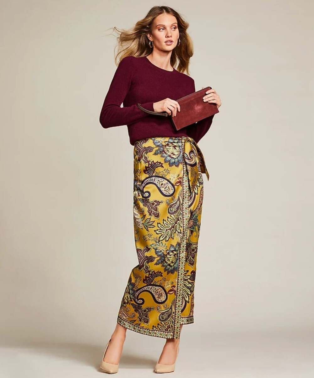 Antonio Melani Anna Wrap Midi Skirt Printed Boho Paisley Satin US 4 NWT